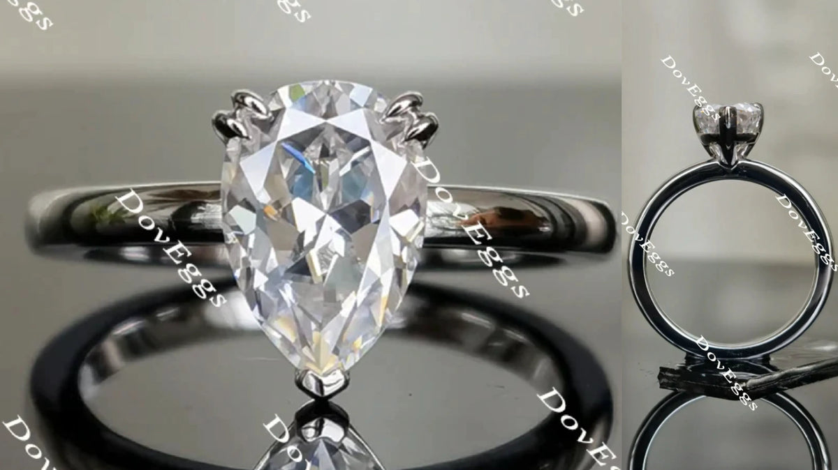 DovEggs pear solitaire moissanite engagement ring