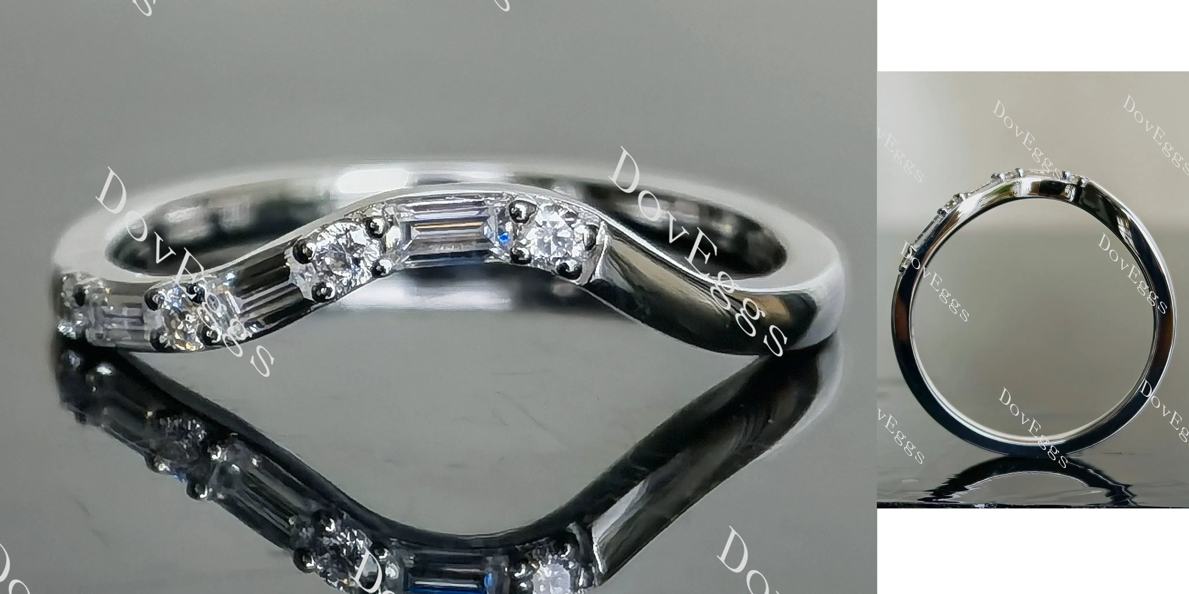Doveggs baguette round moissanite/lab grown diamond wedding band-1.5mm band width