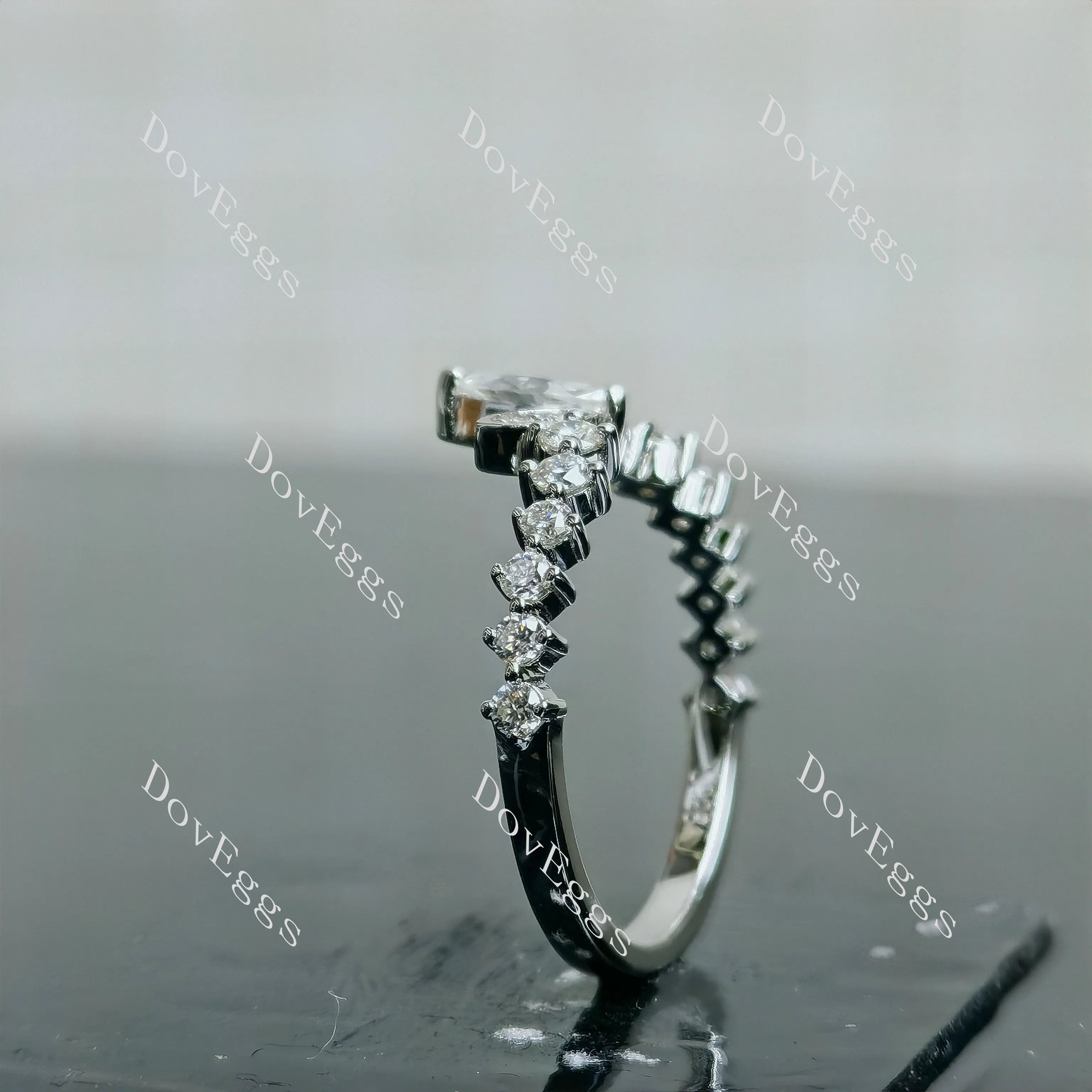 Doveggs marquise round pave moissanite/lab grown diamond wedding band-2.0mm band width