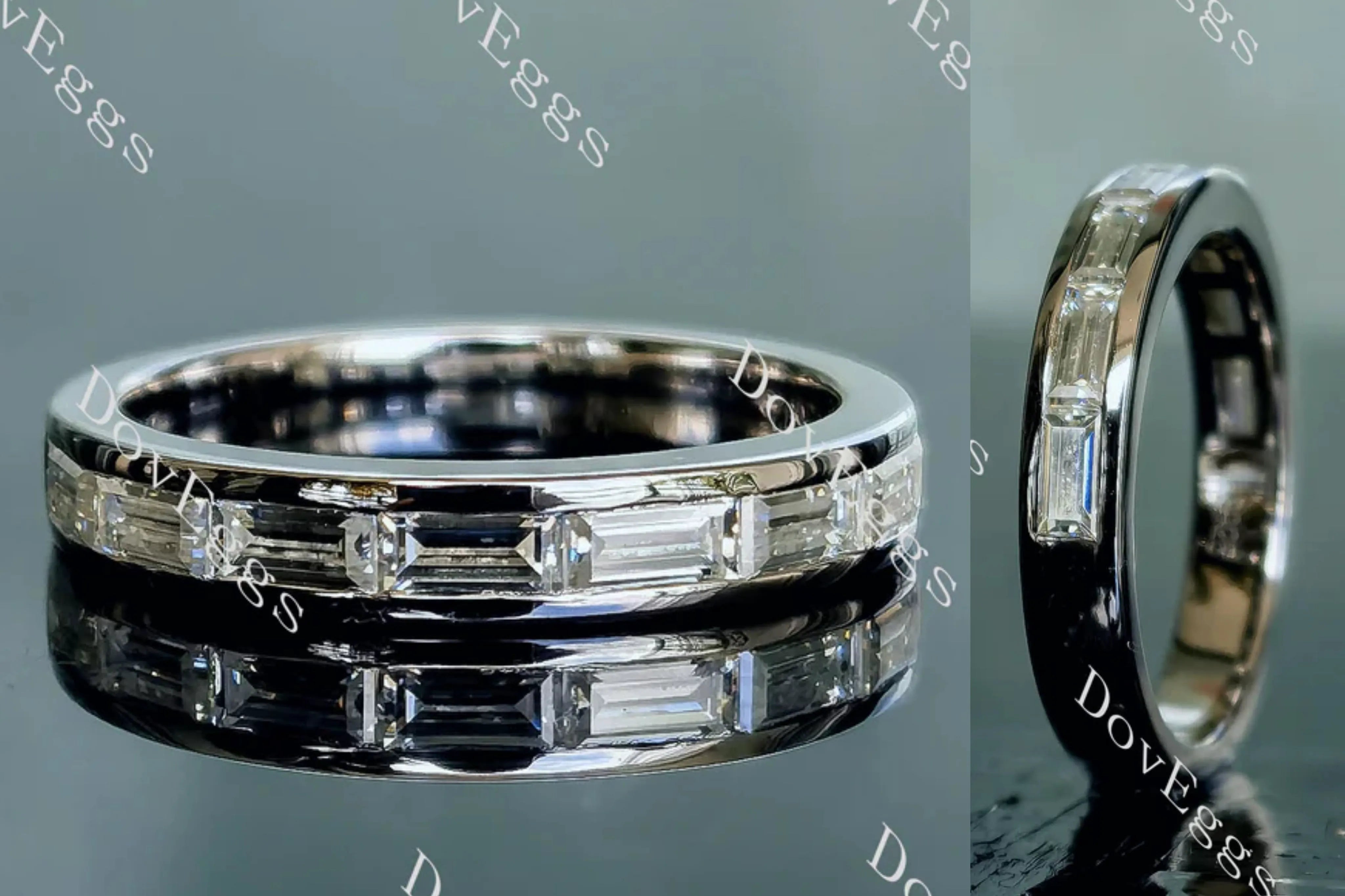 Doveggs baguette channel set moissanite/lab grown diamond wedding band-3.2mm band width