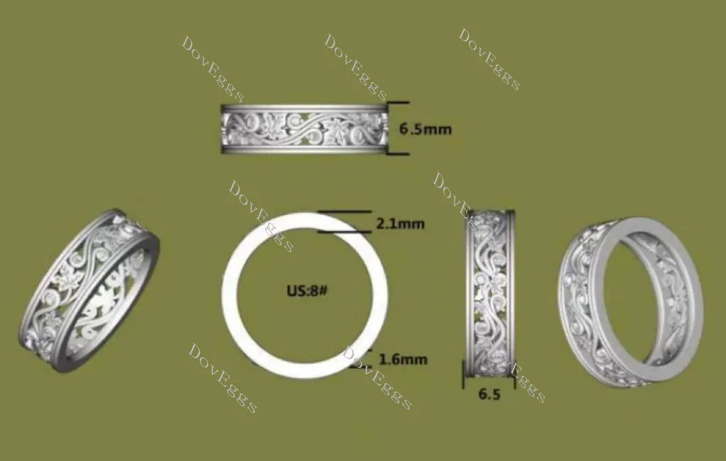 Doveggs round full eternity vintage moissanite/lab grown diamond wedding band-6.5mm band width