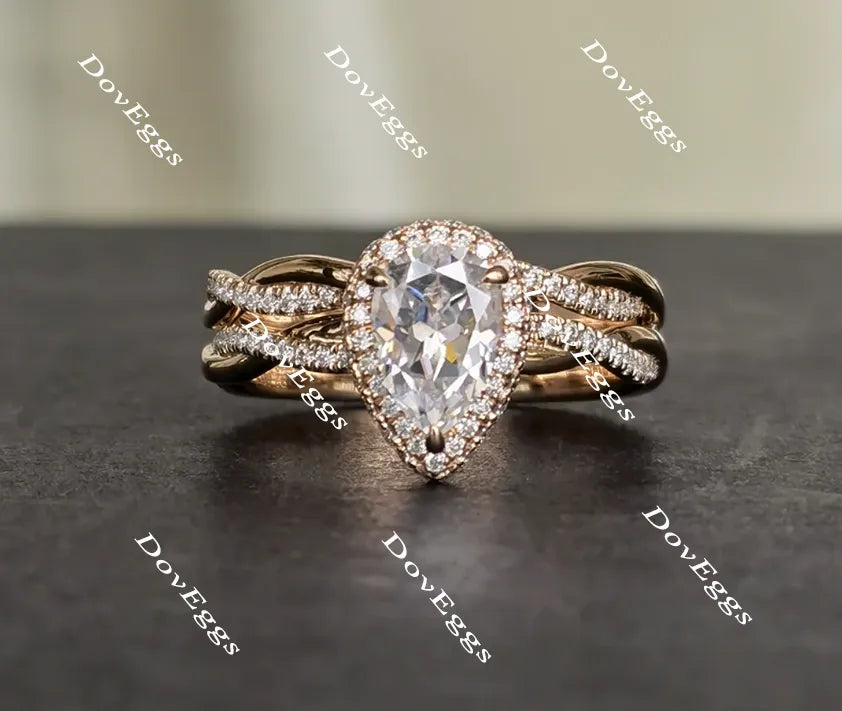 doveggs pear halo moissanite emgagement ring only