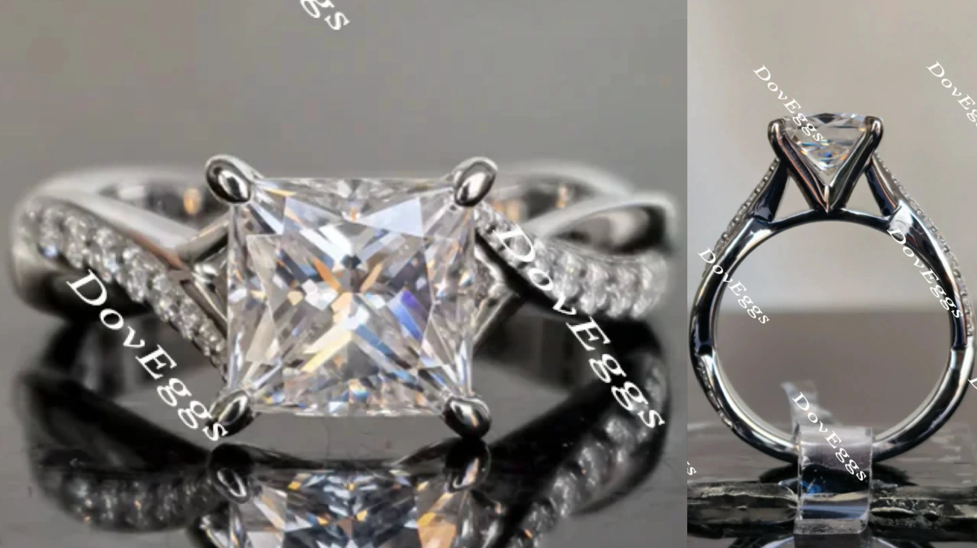 Alzare princess curved band moissanite engagement ring