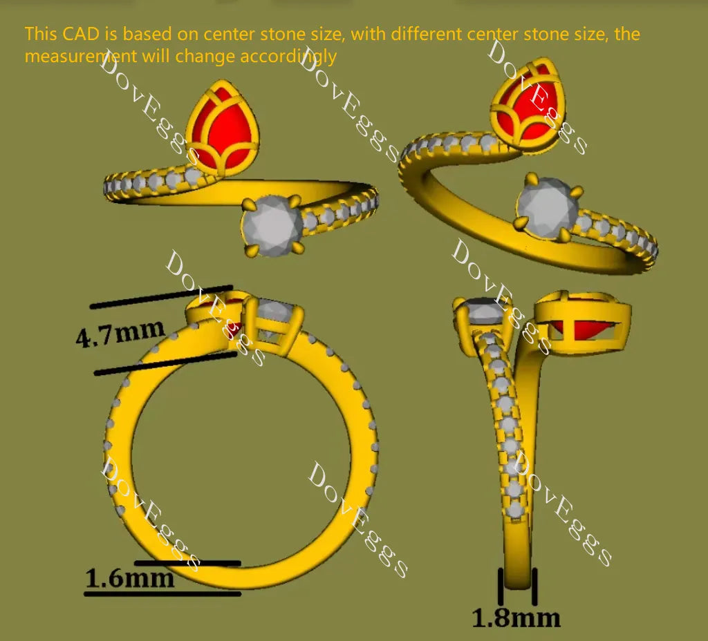 Fire Lotus Pear Round Pave Lab Grown Diamond Engagement Ring