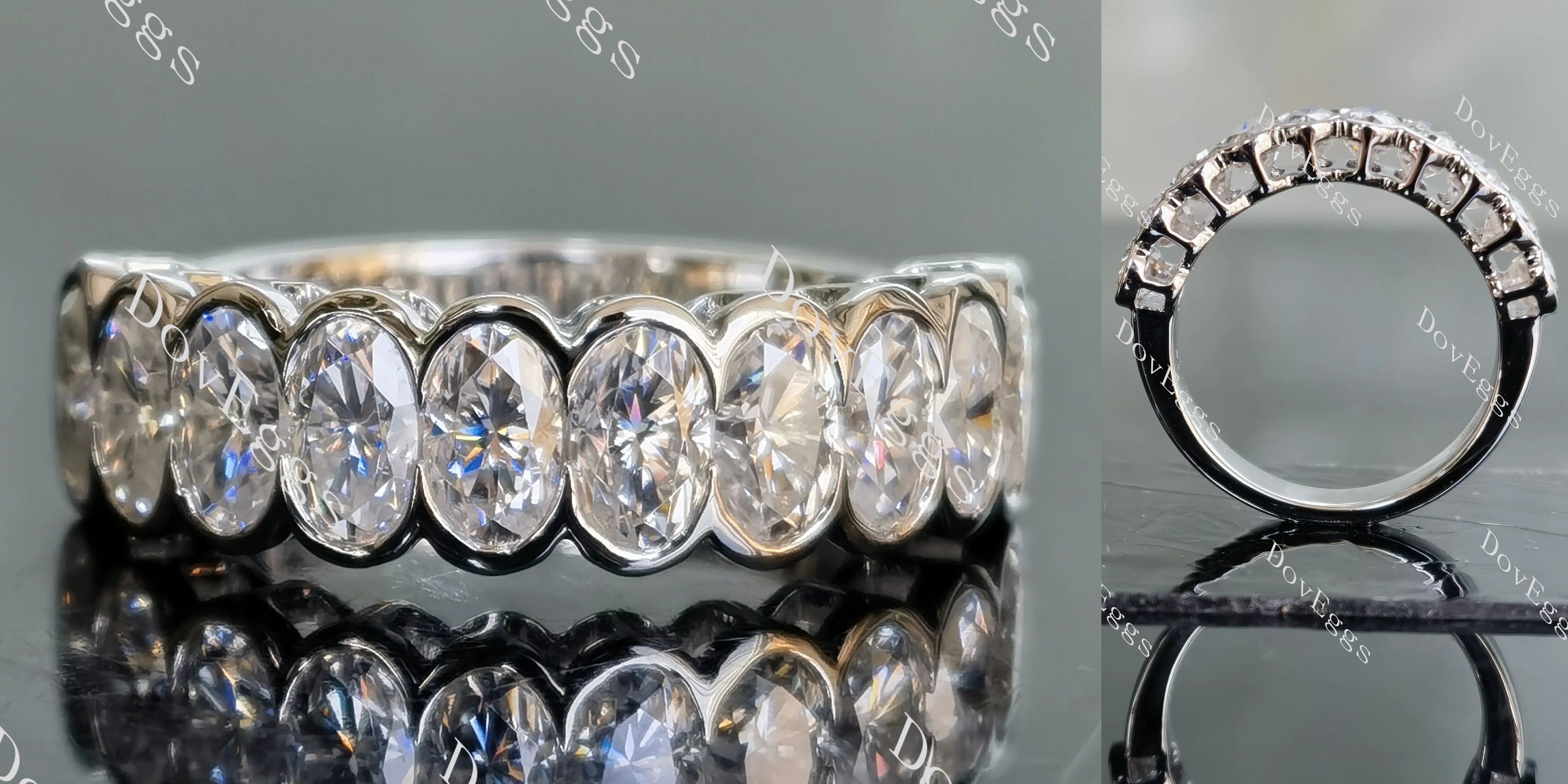 Harmony oval bezel 10 stones moissanite/lab grown diamond wedding band-3.5mm band width