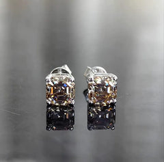 Doveggs 10k gold post sterling silver 2cttw champagne asscher moissanite push back earrings