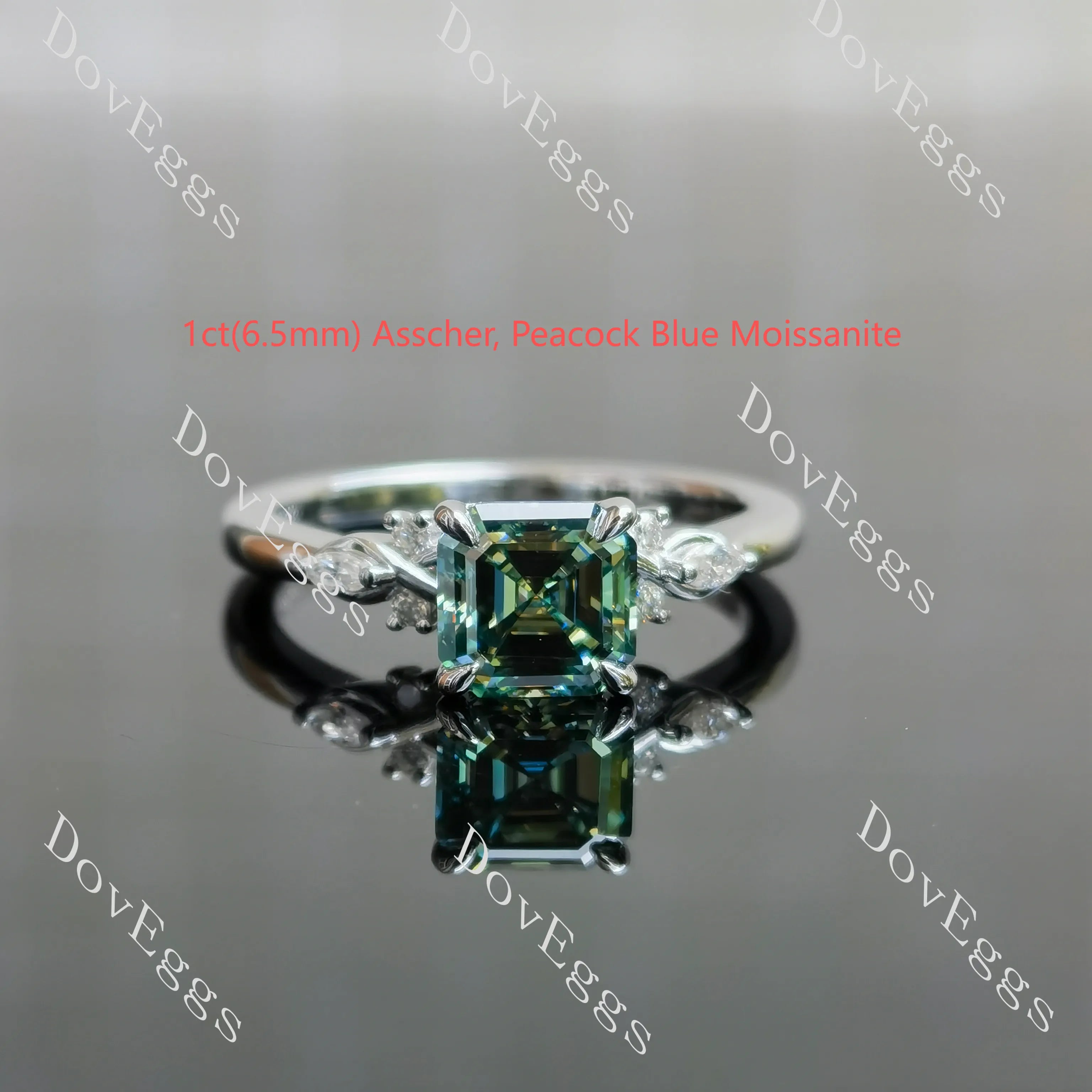 Emerald side stones moissanite engagement ring| DovEggs
