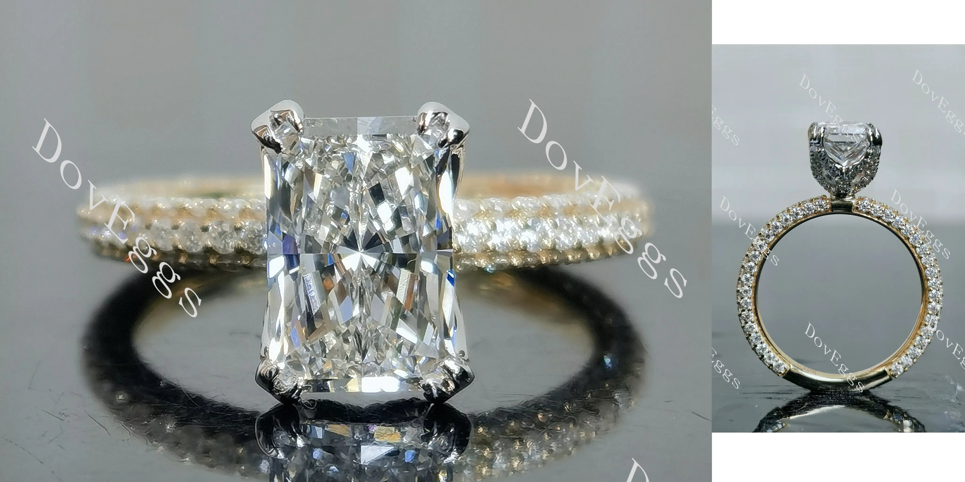 My Promise-Radiant Pave 3/4 eternity moissanite engagement ring| DovEggs