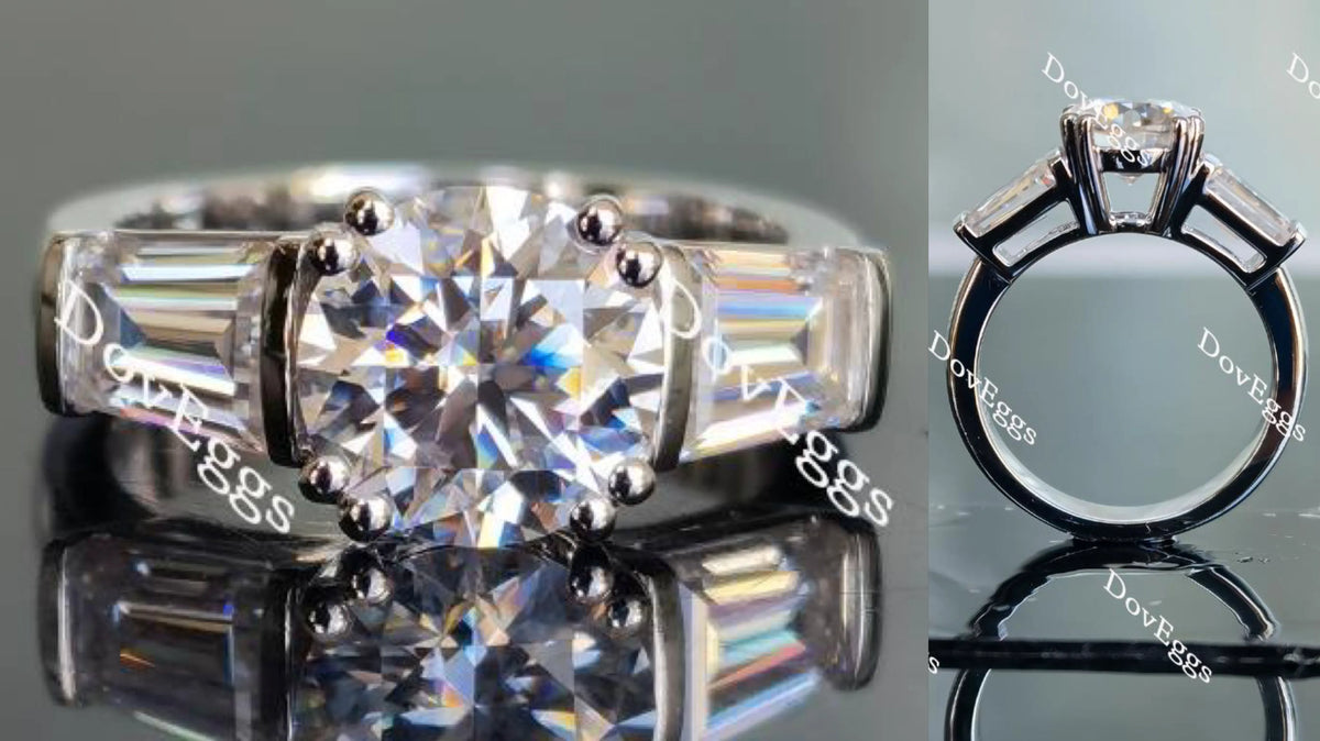 doveggs round three-stone moissanite engagement ring