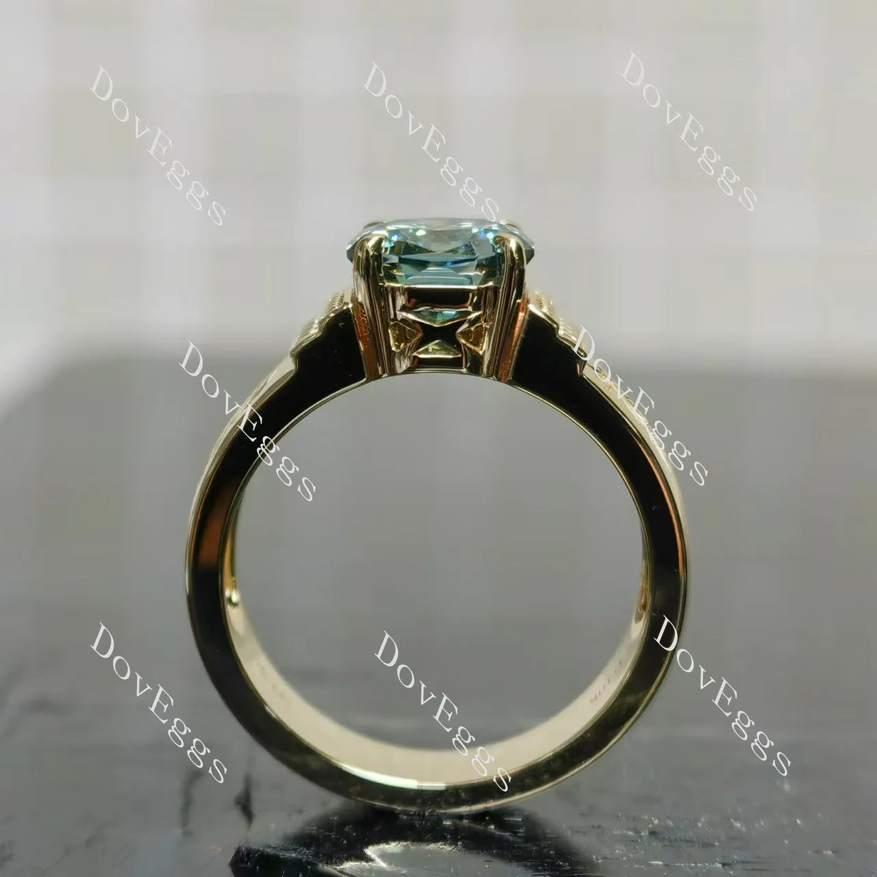 Octagon solitaire carving colored moissanite engagement ring| DovEggs