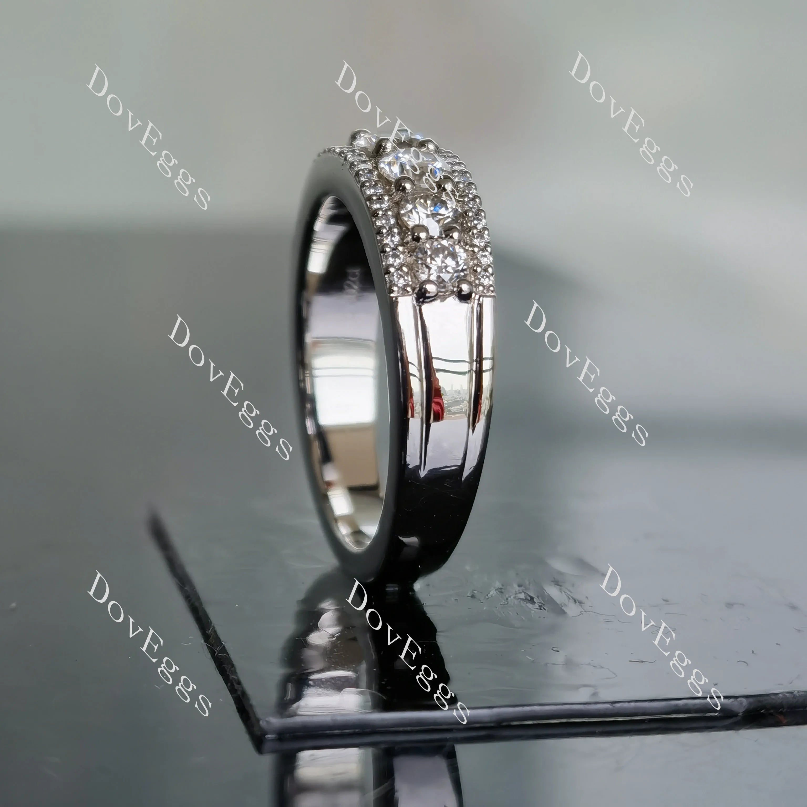 Doveggs round pave moissanite/lab grown diamond wedding band-3.0mm band width