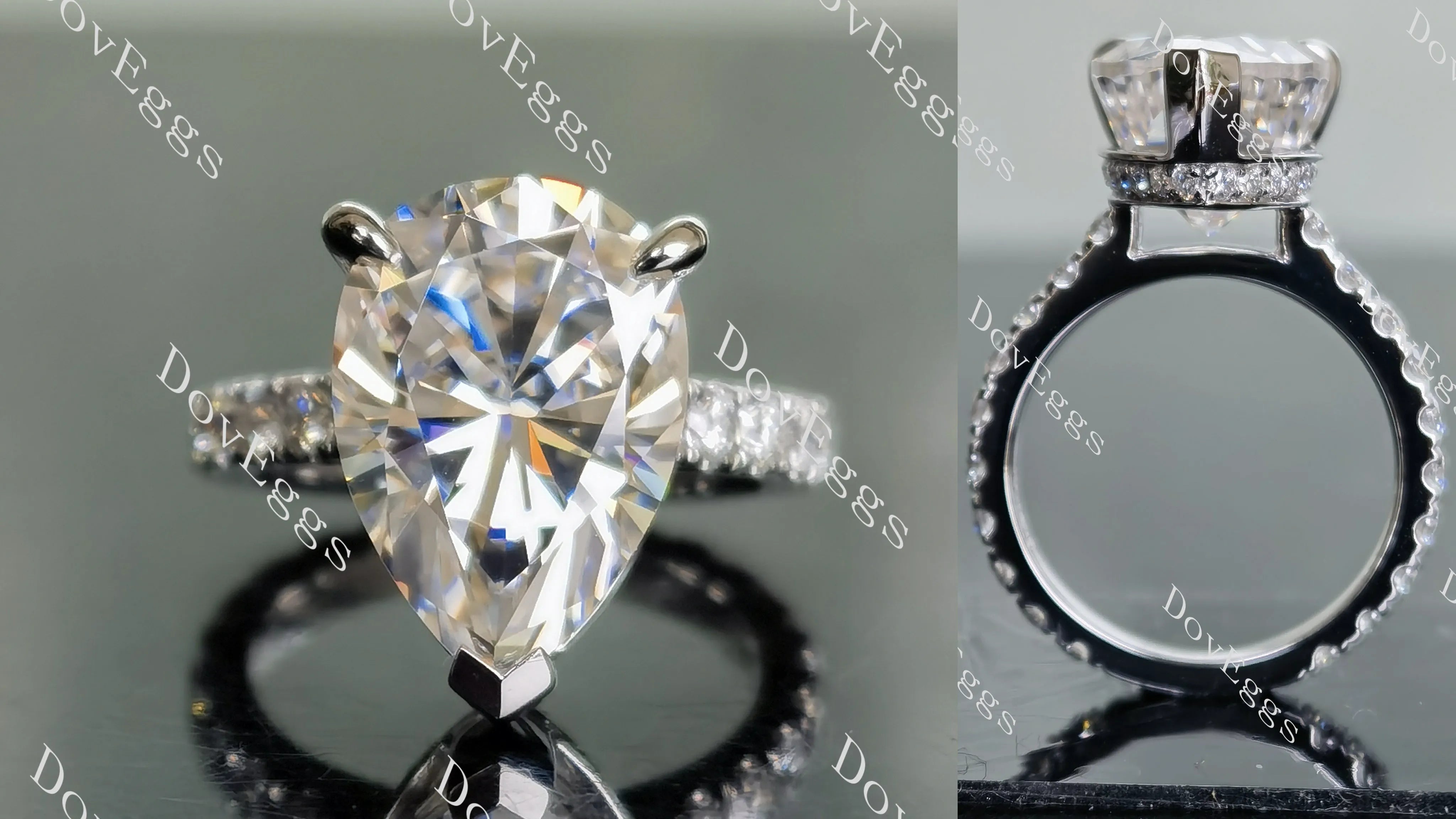 DovEggs paved pear moissanite ring/lab diamond ring