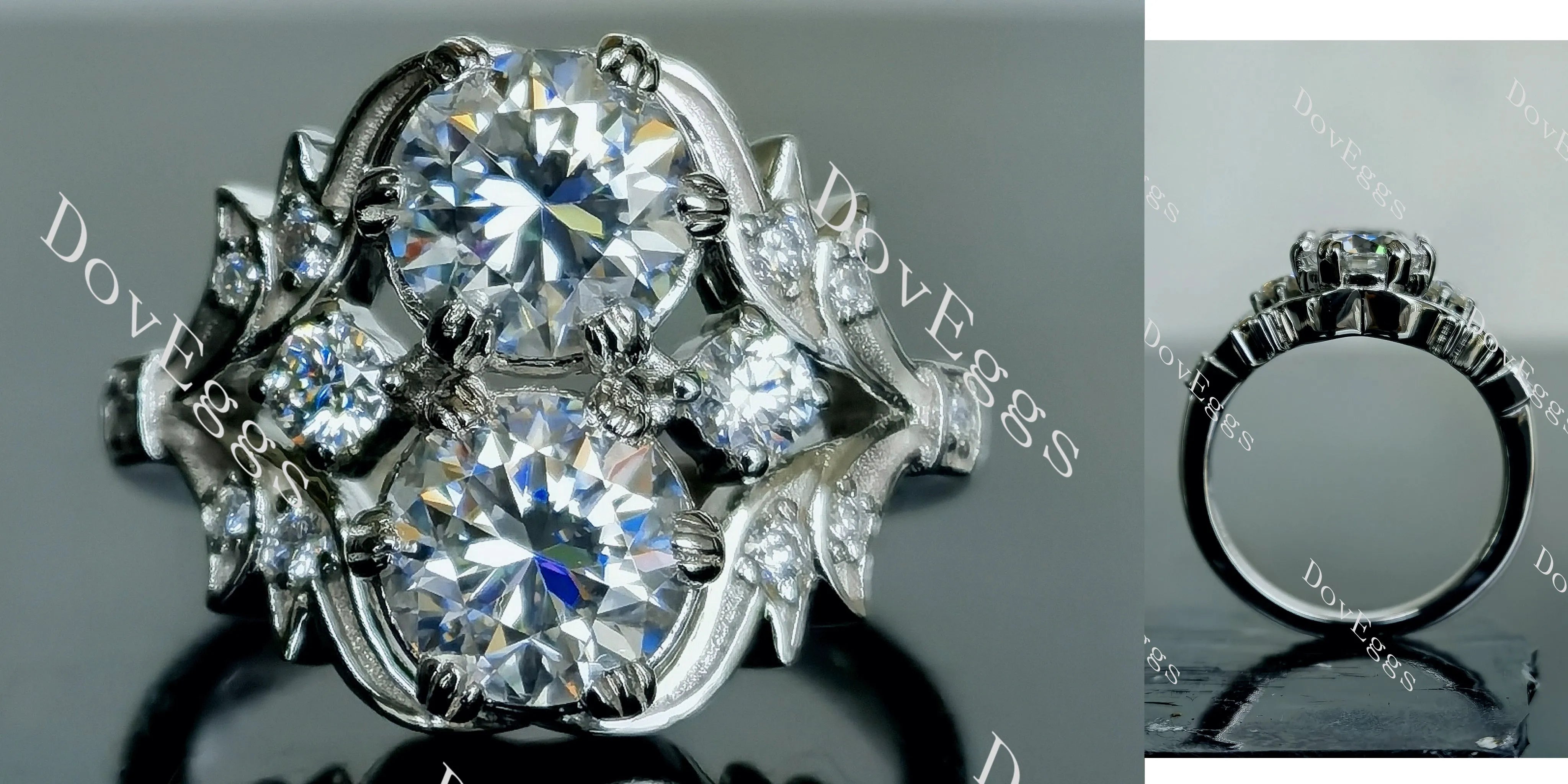 Doveggs round two-stone vintage moissanite engagement ring