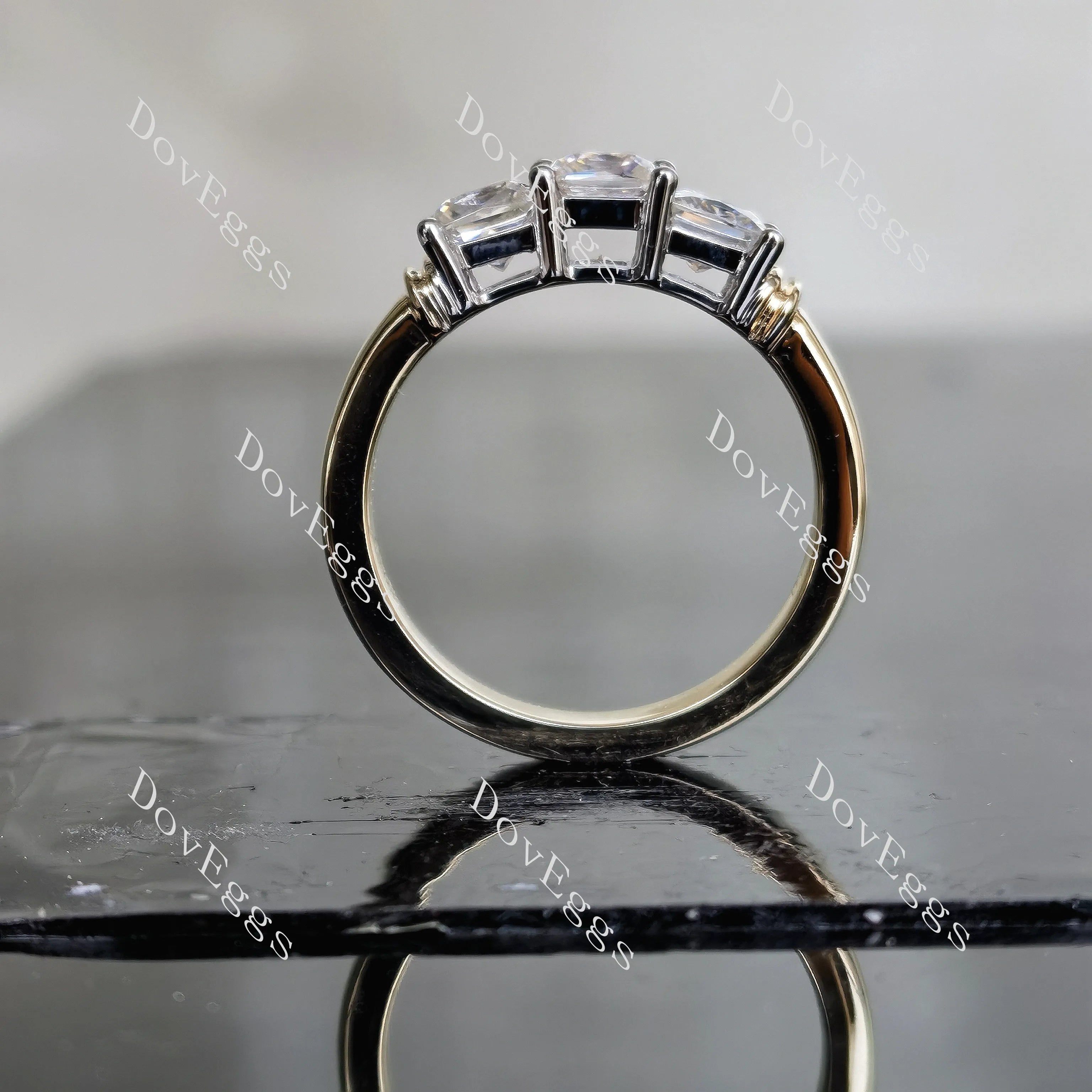 Doveggs three stones princess moissanite ring/moissanite wedding band-2.8mm band width