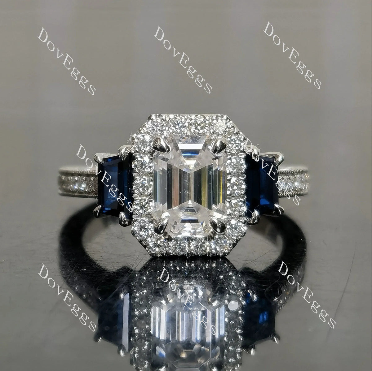 Doveggs halo pave side stones vintag engagement ring semi-mount only(Exclusively to DovEggs Stones)