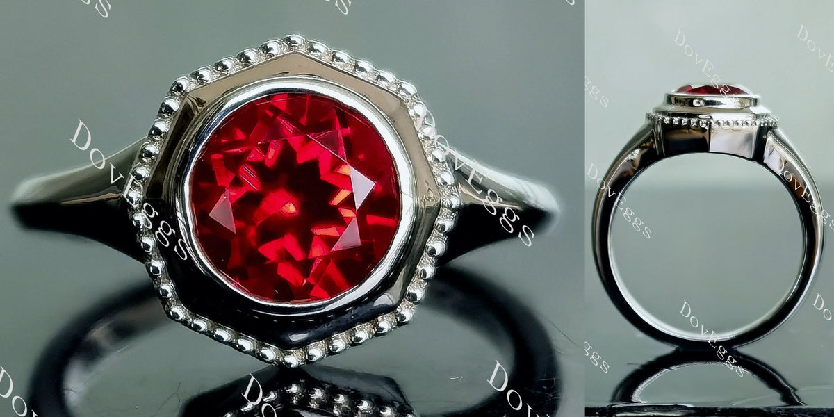 Doveggs round solitaire bezel colored gem engagement ring