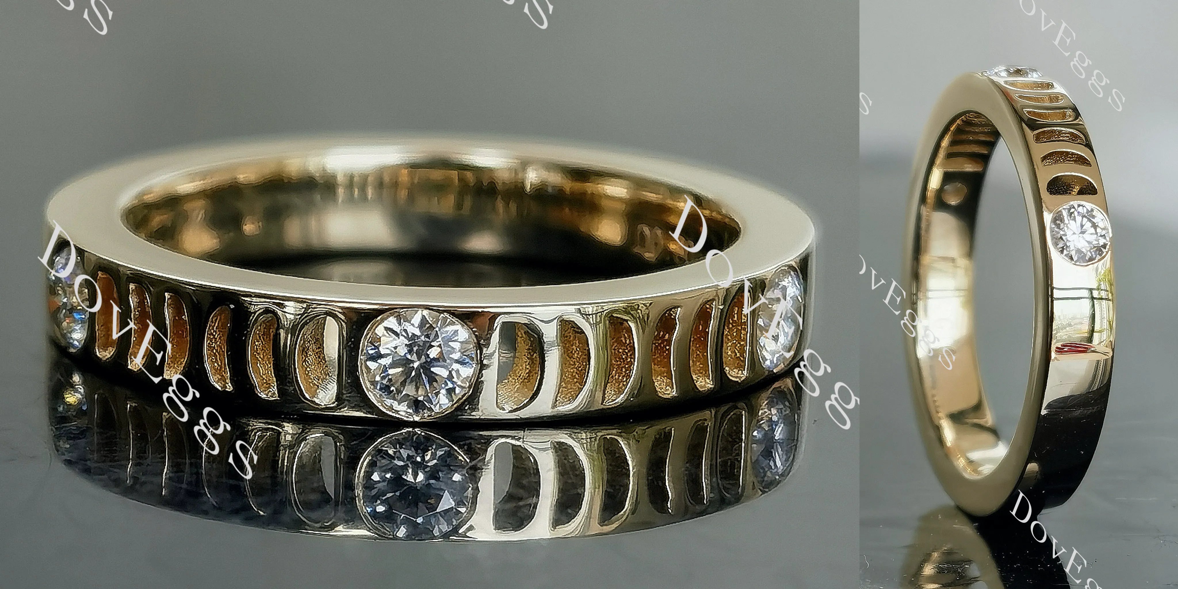 Doveggs round art deco half eternity moissanite/lab grown diamond wedding band-3.5mm band width