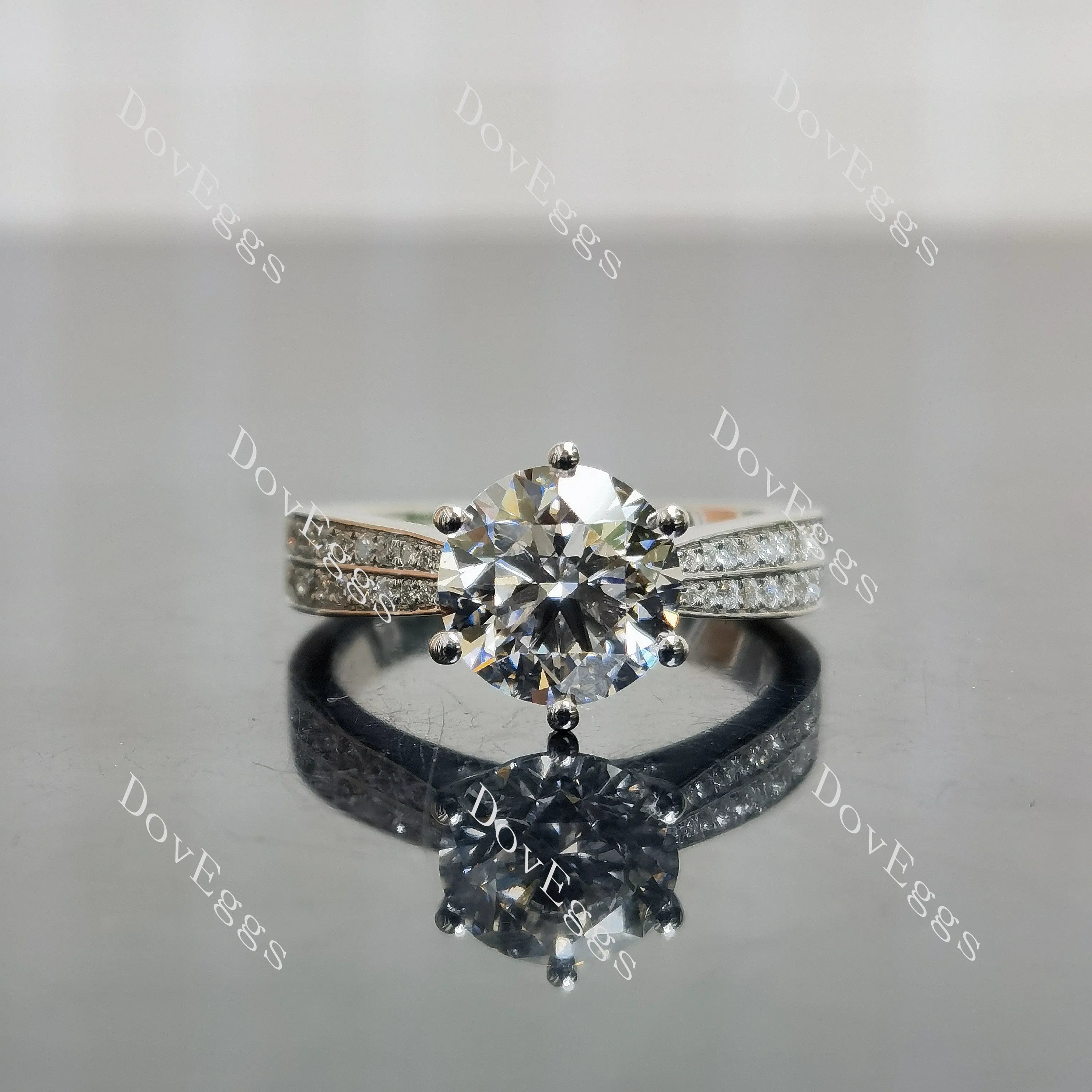 Round Pave half eternity moissanite engagement ring| DovEggs