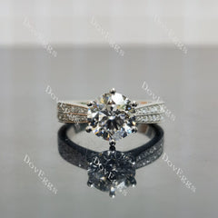 Round Pave half eternity moissanite engagement ring| DovEggs