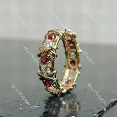 Doveggs round eternity moissanite/lab grown diamond and colored gem wedding band-6.8mm band width