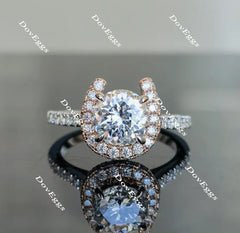 The Aloha Presley half eternity pave Round moissanite ring