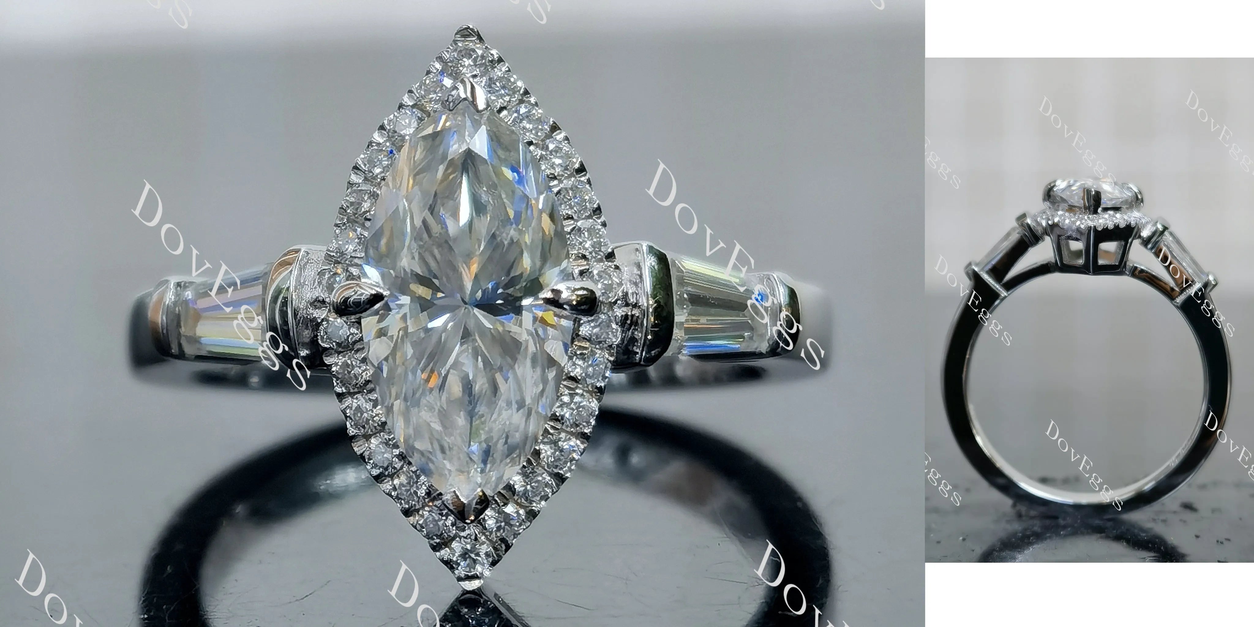 Doveggs Marquise Modified H&A cut halo moissanite engagement ring