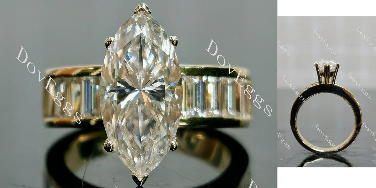 Doveggs Marquise Modified H&A cut half eternity pave moissanite engagement ring