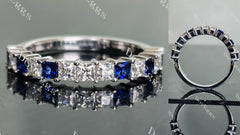 Doveggs 2.5mm princess moissanite/lab grown diamond & colored gem combo wedding band-2.2mm band width