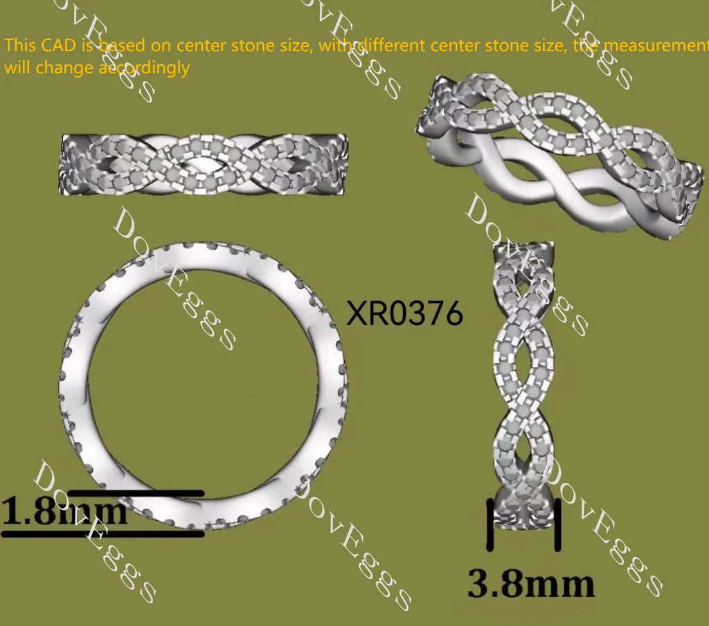 Doveggs round full eternity moissanite/lab grown diamond wedding band-3.8mm band width