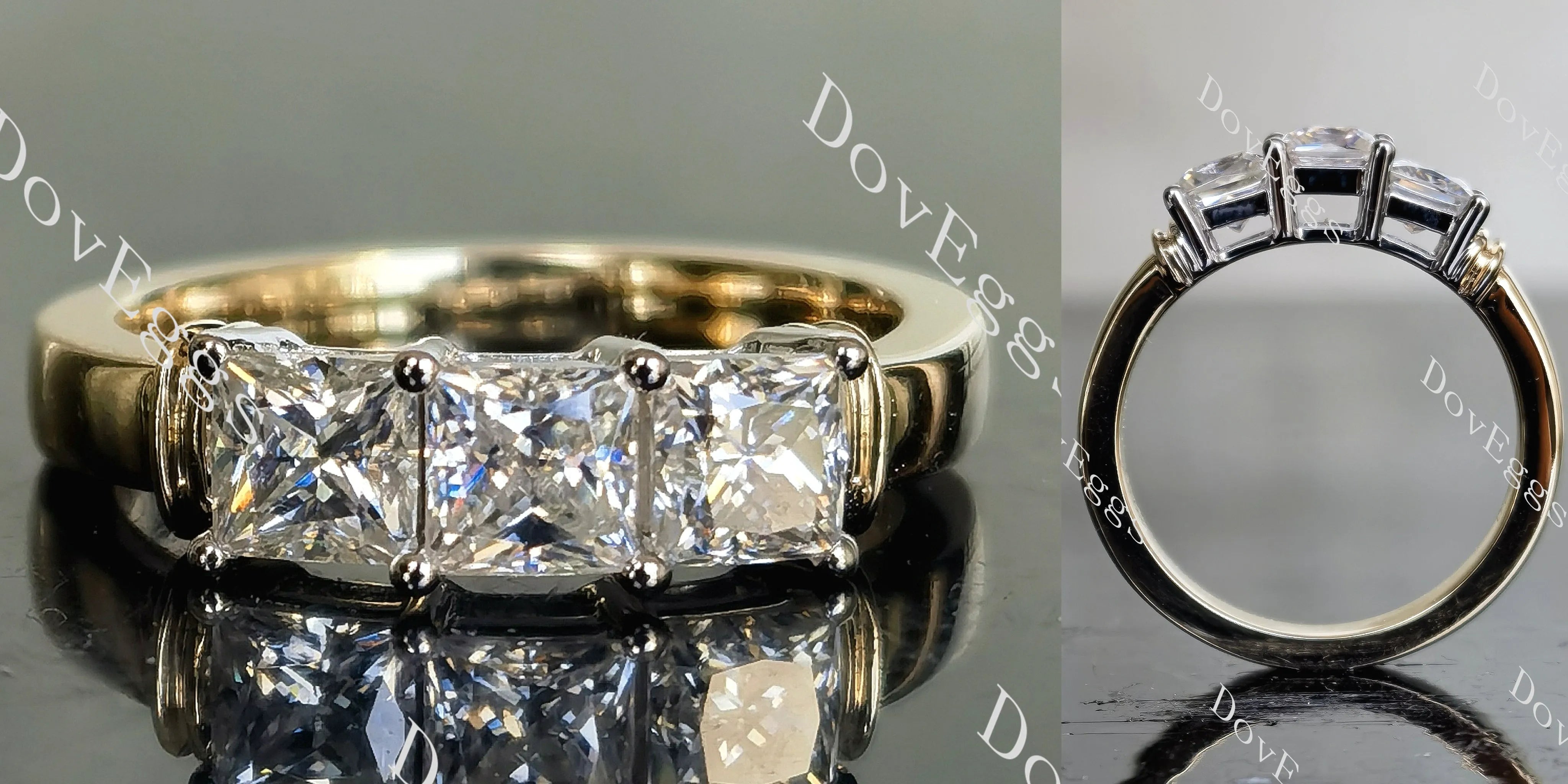 Doveggs three stones princess moissanite ring/moissanite wedding band-2.8mm band width