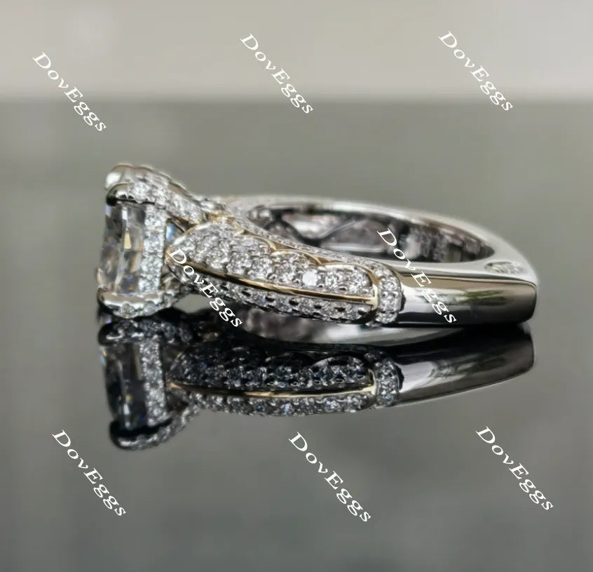 Never Let Go half eternity pave cushion moissanite engagement ring