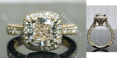 Doveggs Cushion Halo 3/4 Eternity Vintage Lab Grown Diamond Engagement Ring
