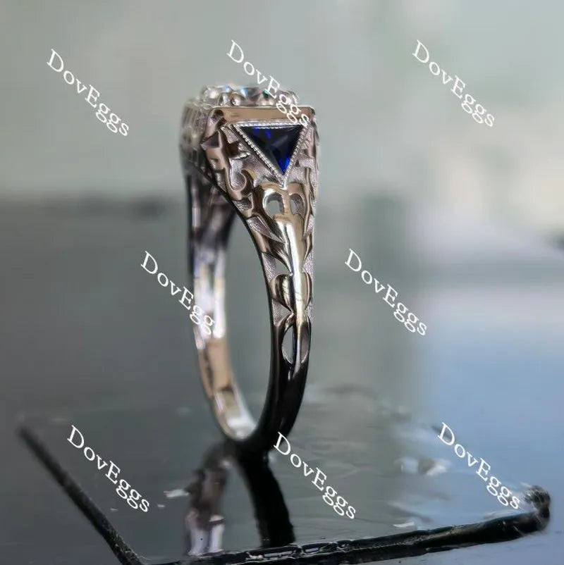 Doveggs round side stones moissanite & colored gem engagement ring