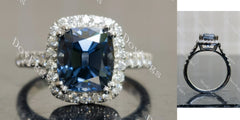 Doveggs cushion halo twilight blue moissanite engagement ring