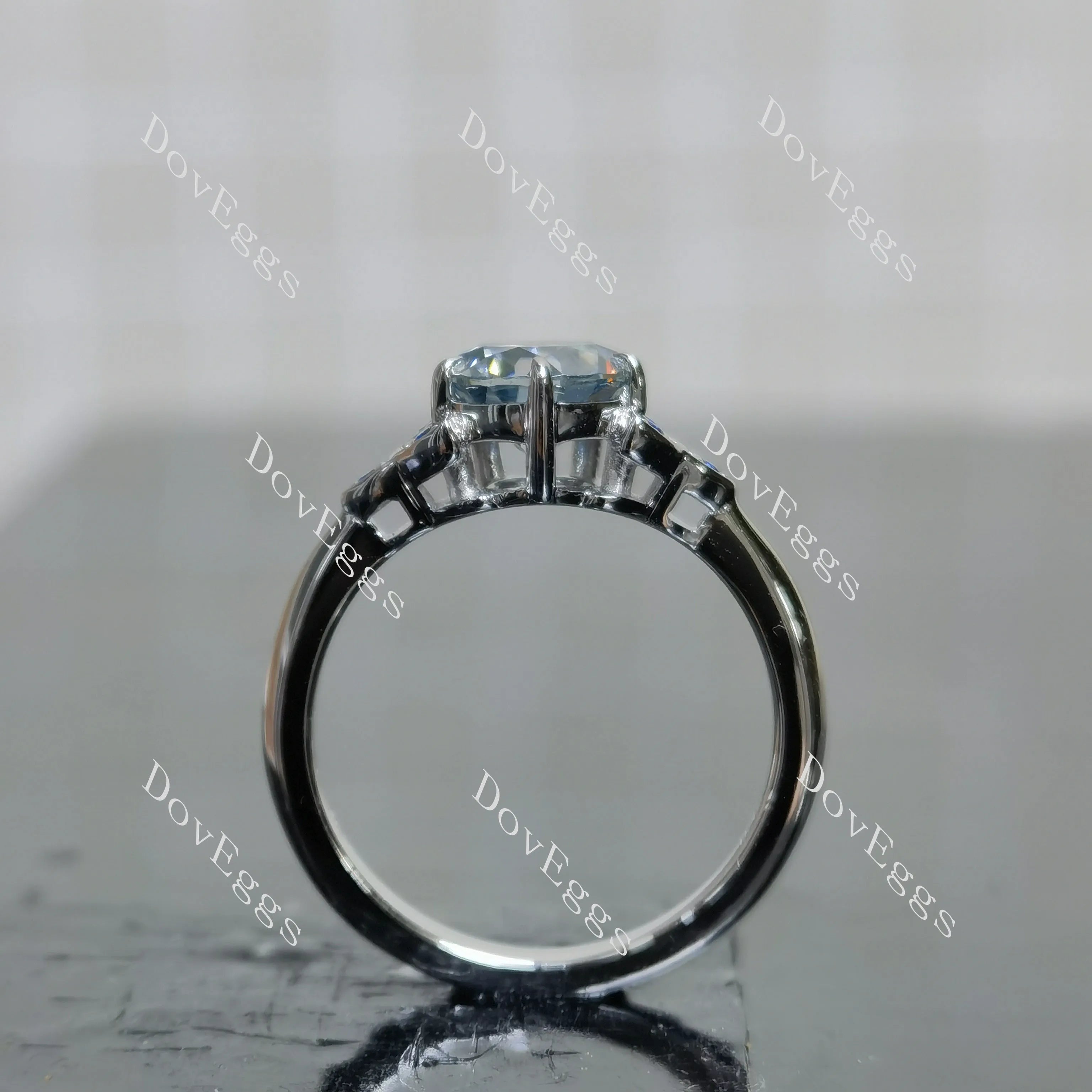(size 5-5.25) Doveggs sterling silver 1ct round stardust grey colored moissanite engagement ring