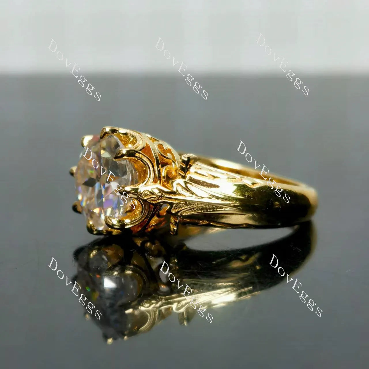 (size 6.5) Doveggs sterling silver plated with yellow gold 4ct round moissanite engagement ring
