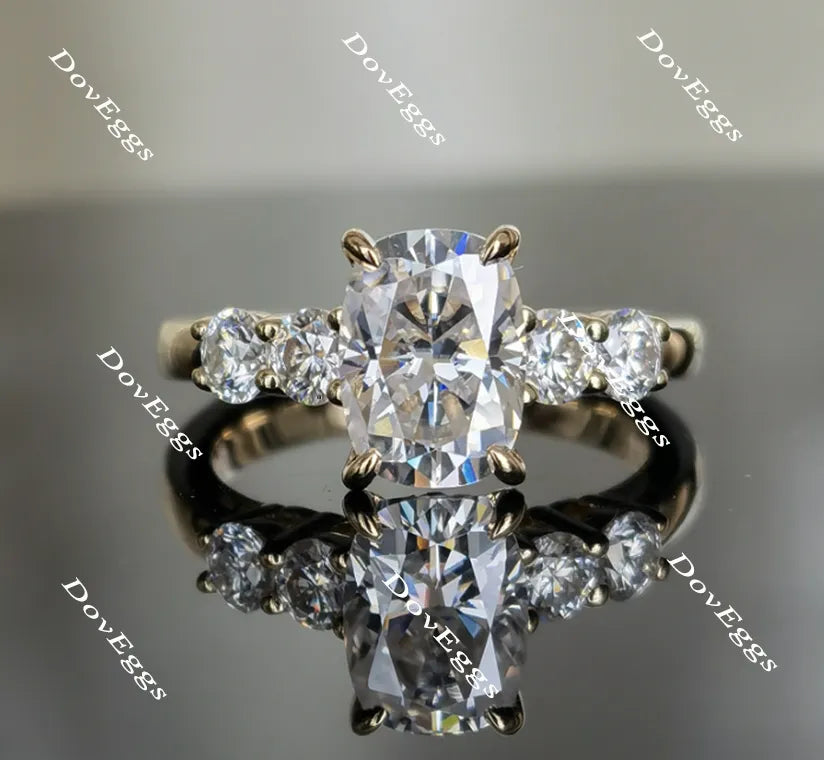 DovEggs cushion side stone moissanite engagement ring