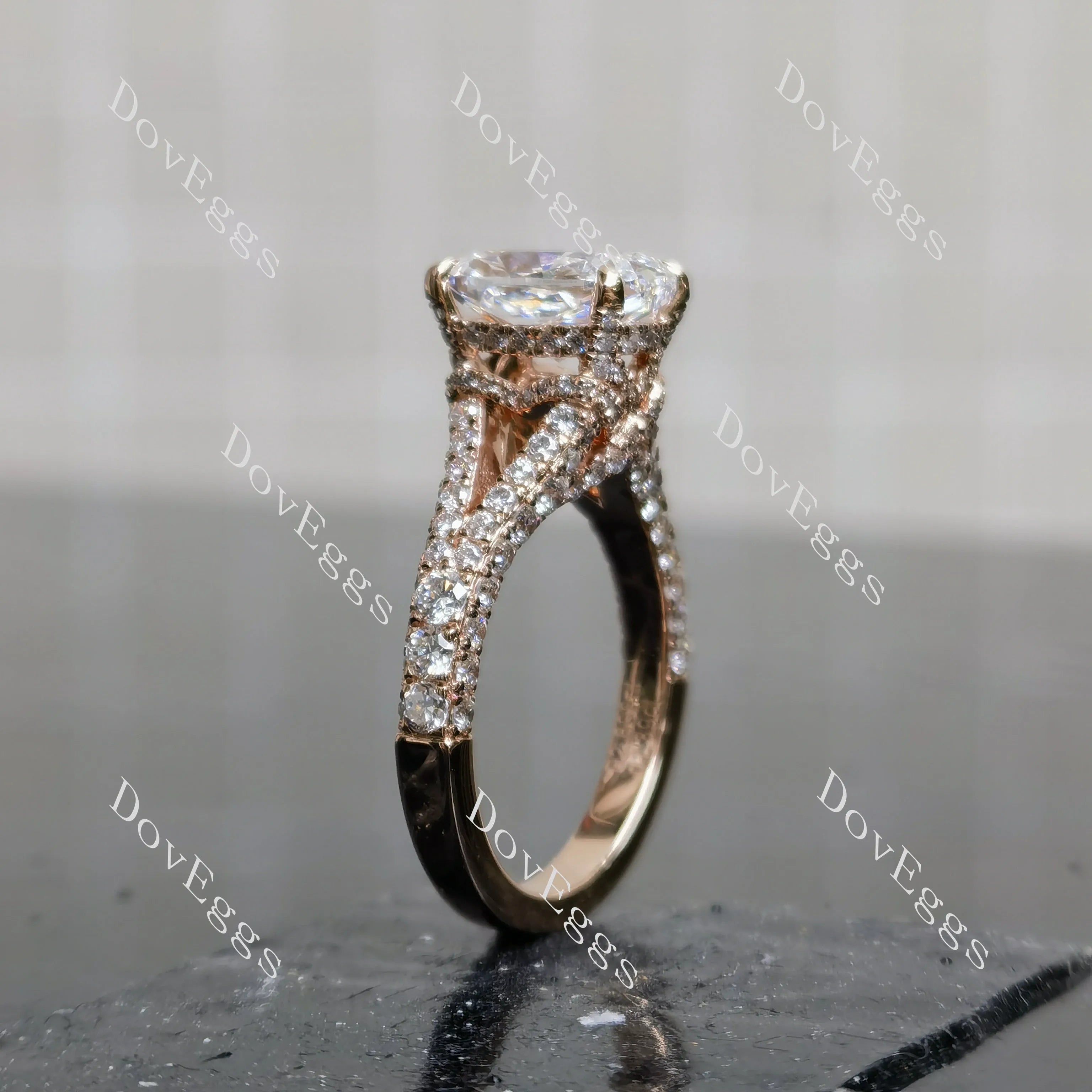 Emily's Hope Cushion Pave Split Shanks Half Eternity Lab Grown Diamond Engagement Ring