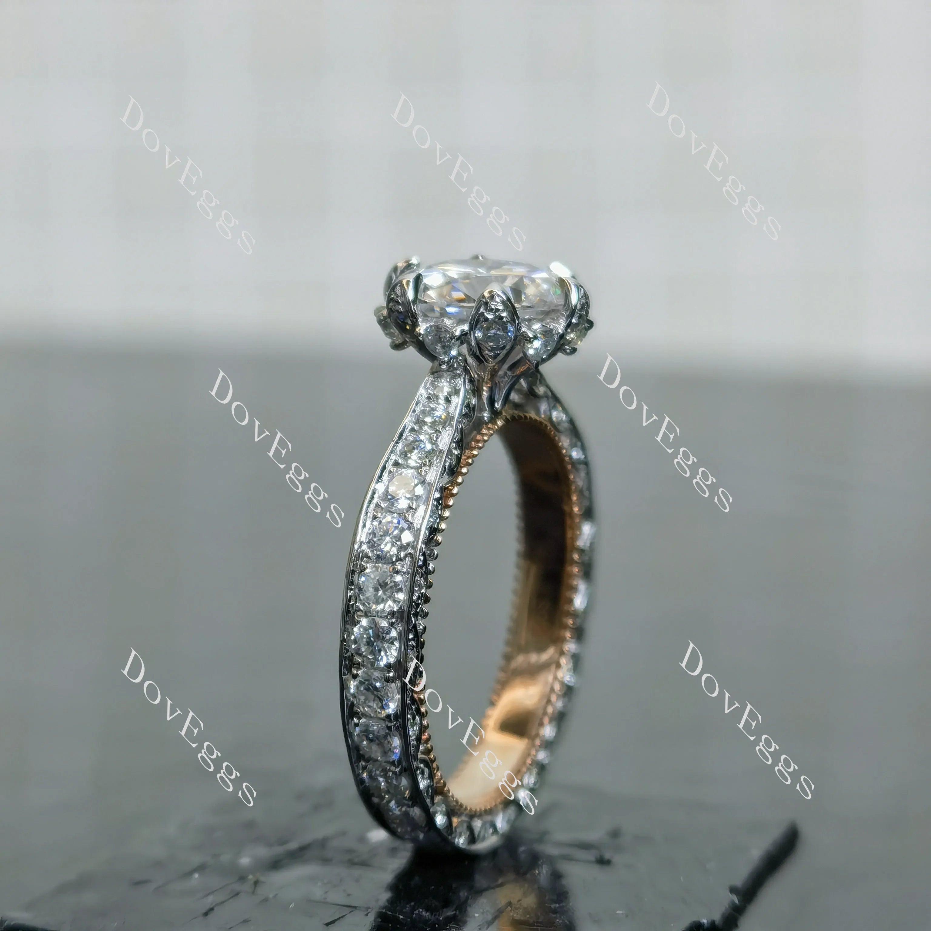 (size 6) Doveggs sterling silver & plated with yellow gold 1.5ct round moissanite engagement ring