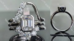 DovEggs emerald bezel solitaire moissanite bridal set (3 rings)