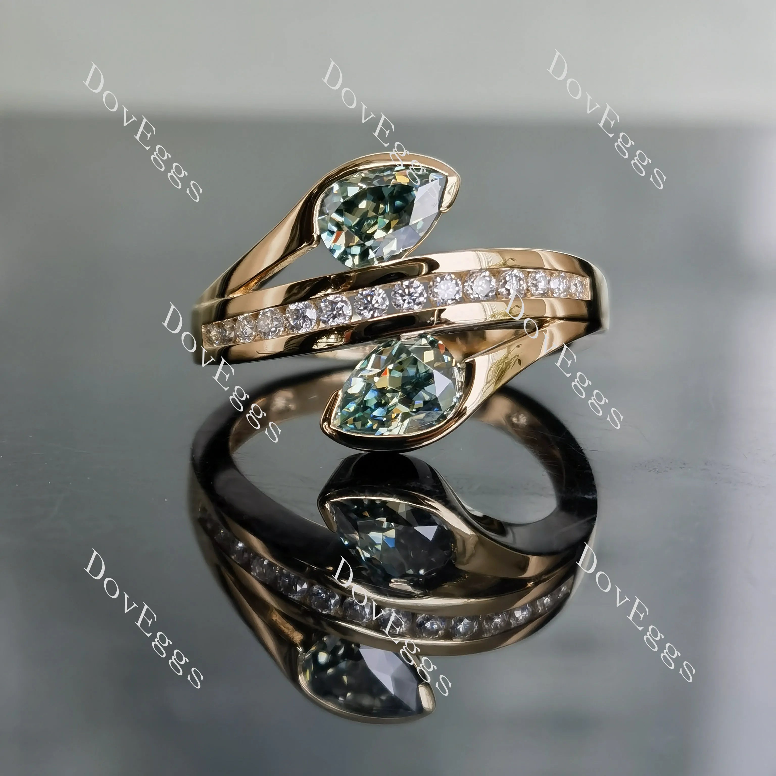 Eisalia pear two stones channel set colored moissanite/colored gem engagement ring
