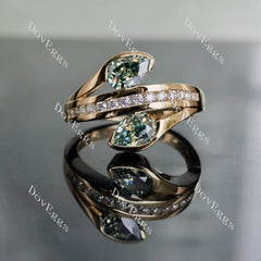 Eisalia pear two stones channel set colored moissanite/colored gem engagement ring