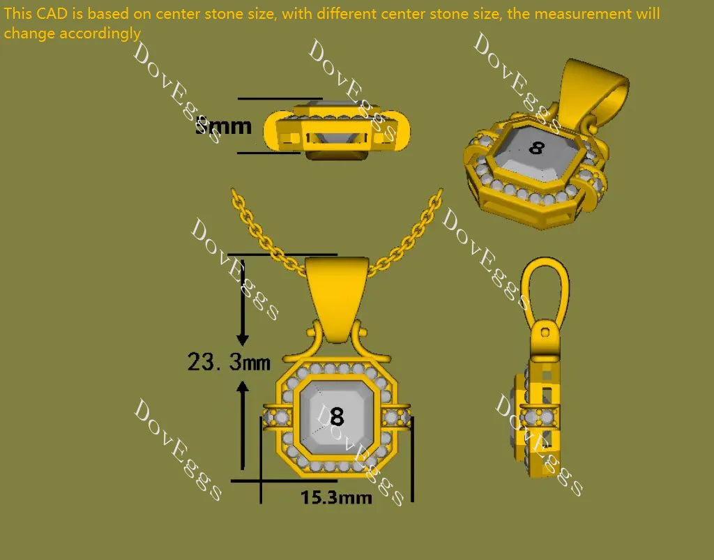 Asscher bezel channel set moissanite pandant necklace (pandant only)|Doveggs