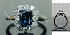 Doveggs criss cut halo twilight blue moissanite engagement ring
