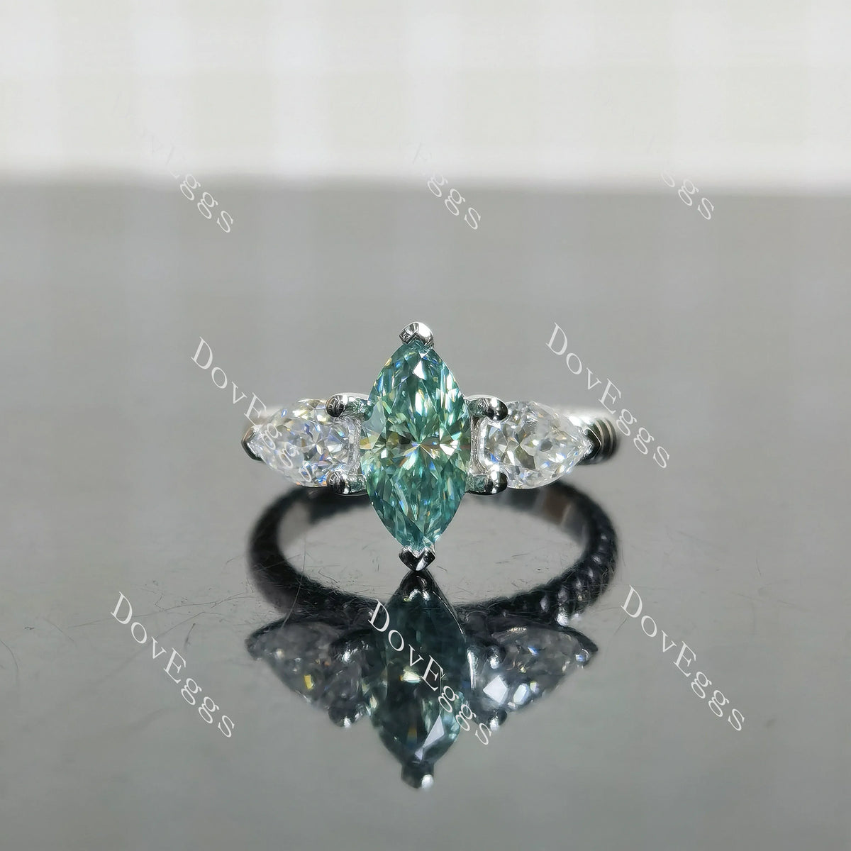 (size 4.75) Doveggs sterling silver 1ct marquise colored moissanite engagement ring