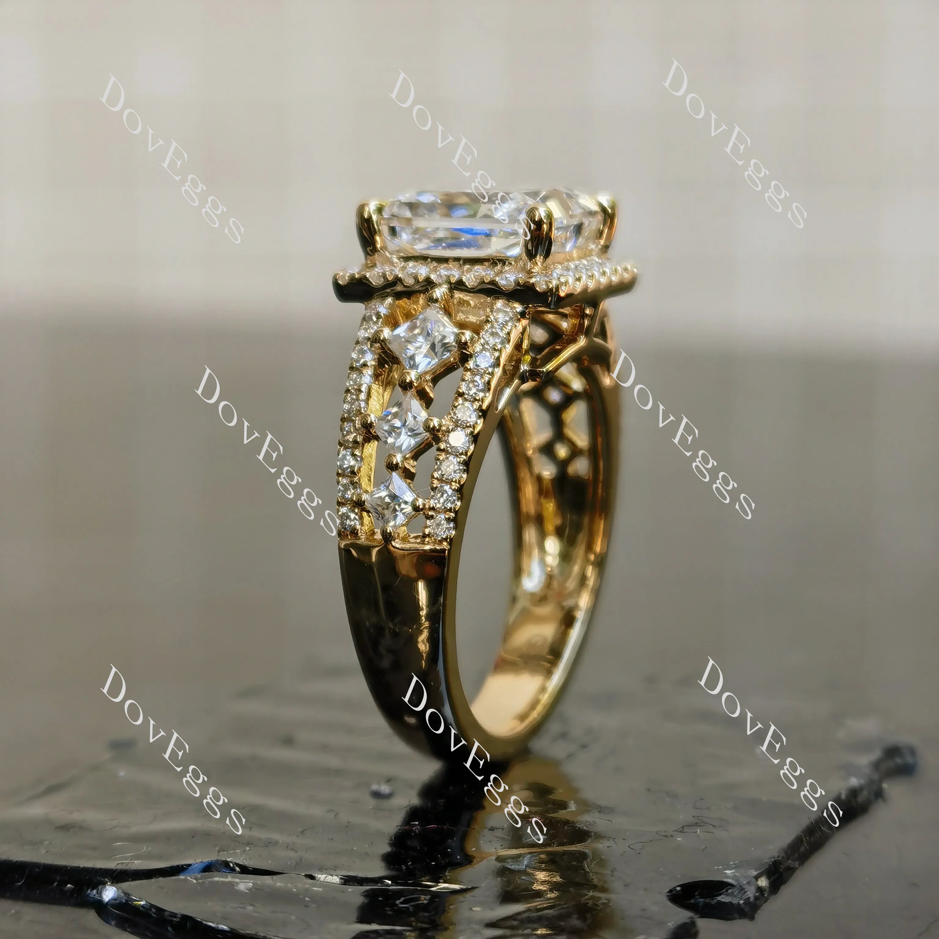 Doveggs Princess Halo Art Deco Lab Grown Diamond Engagement Ring