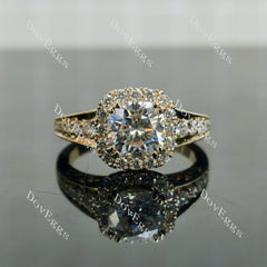 Doveggs cushion pave halo half eternity moissanite engagement ring