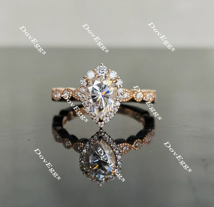 Doveggs art deco halo pear moissanite engagement engagement ring