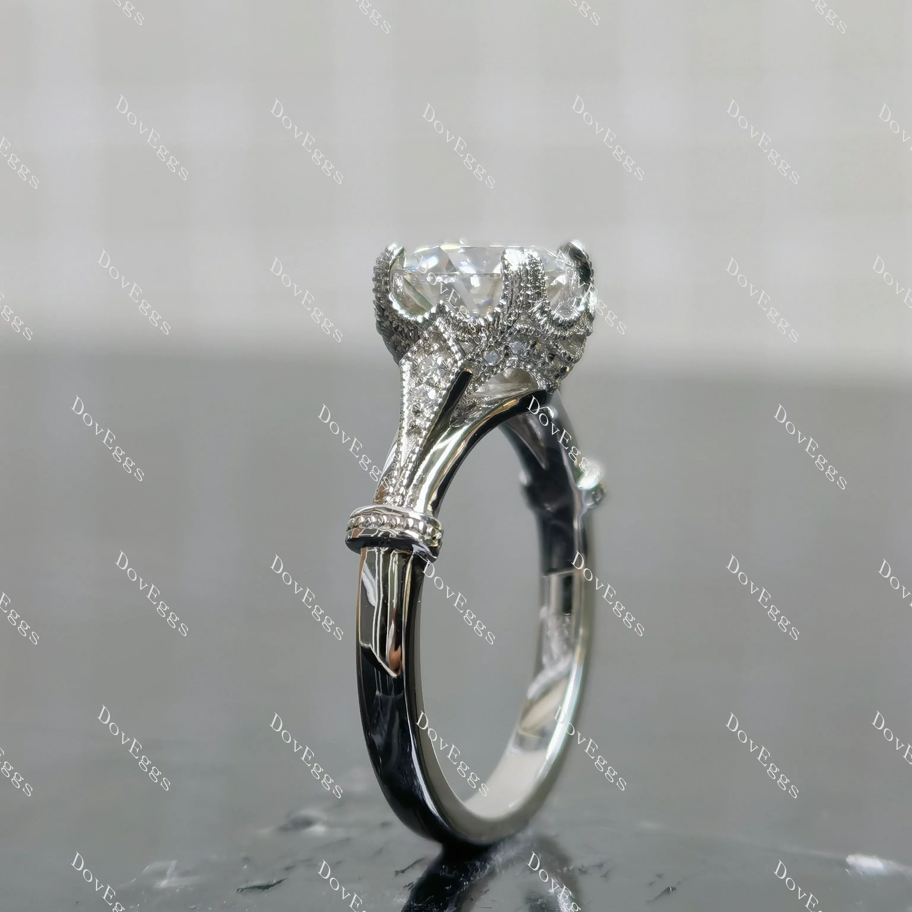 (size #6 & #9) Doveggs round moissanite sterling silver engagement ring
