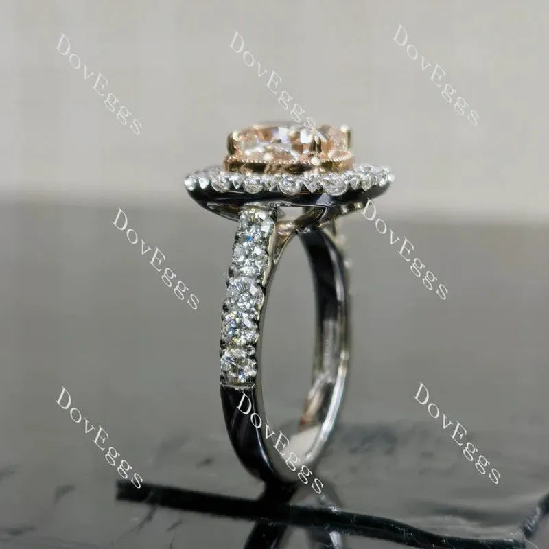 Pink Rose bezel halo half eternity engagement ring semi-mount only(Exclusively to DovEggs Stones)